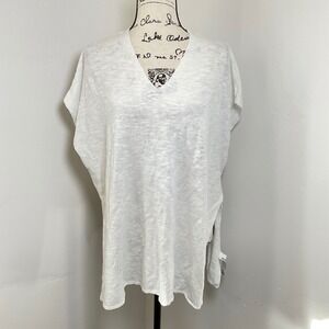 Eileen Fisher White Linen Blend V Neck Oversized Poncho Tunic Top XXS XS